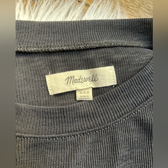 Madewell Flawd Charcoal Small puff Short Sleeve Ribbed Tee Oversized Lightweight - Picture 4 of 4